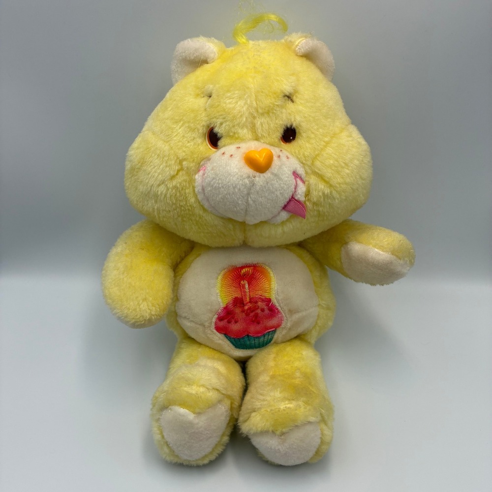 Vintage 1983 Kenner Care Bears Birthday Bear Yellow Plush Cupcake 13 Inch